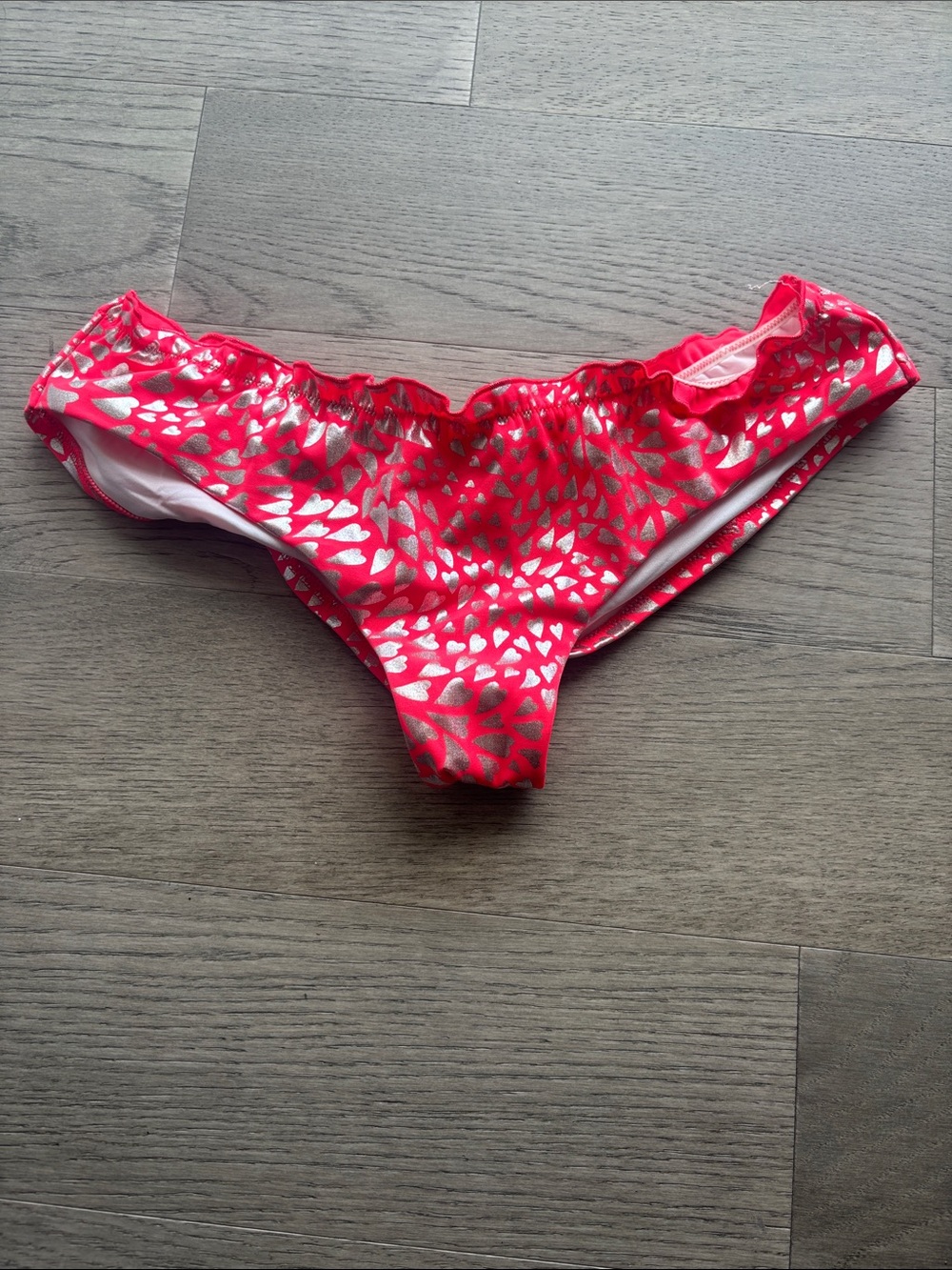 Victoria's Secret Red Bikini Bottoms with Silver Heart Print